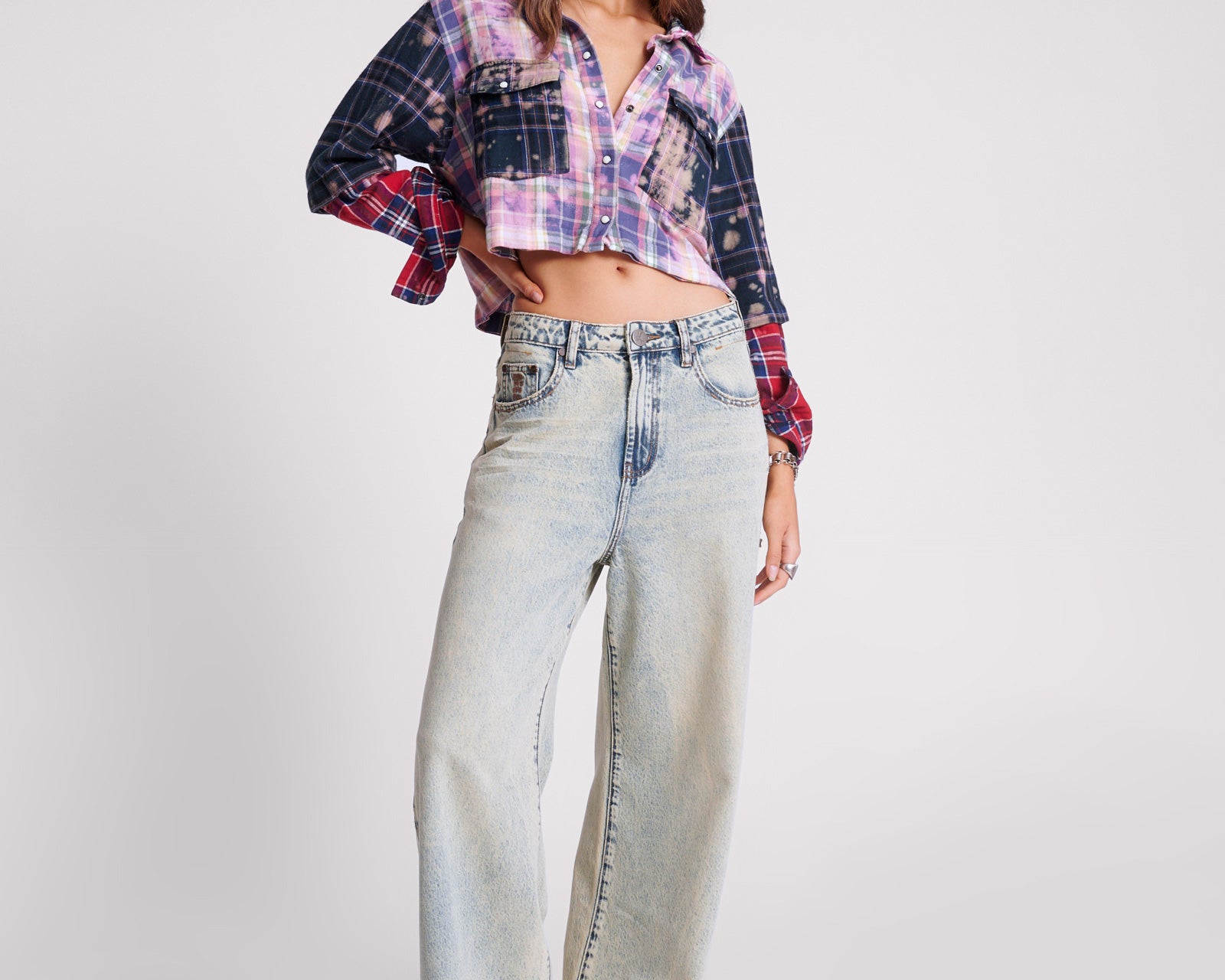 Love Machines Mid Waist Super Wide Leg Denim Jeans - Blue Dust