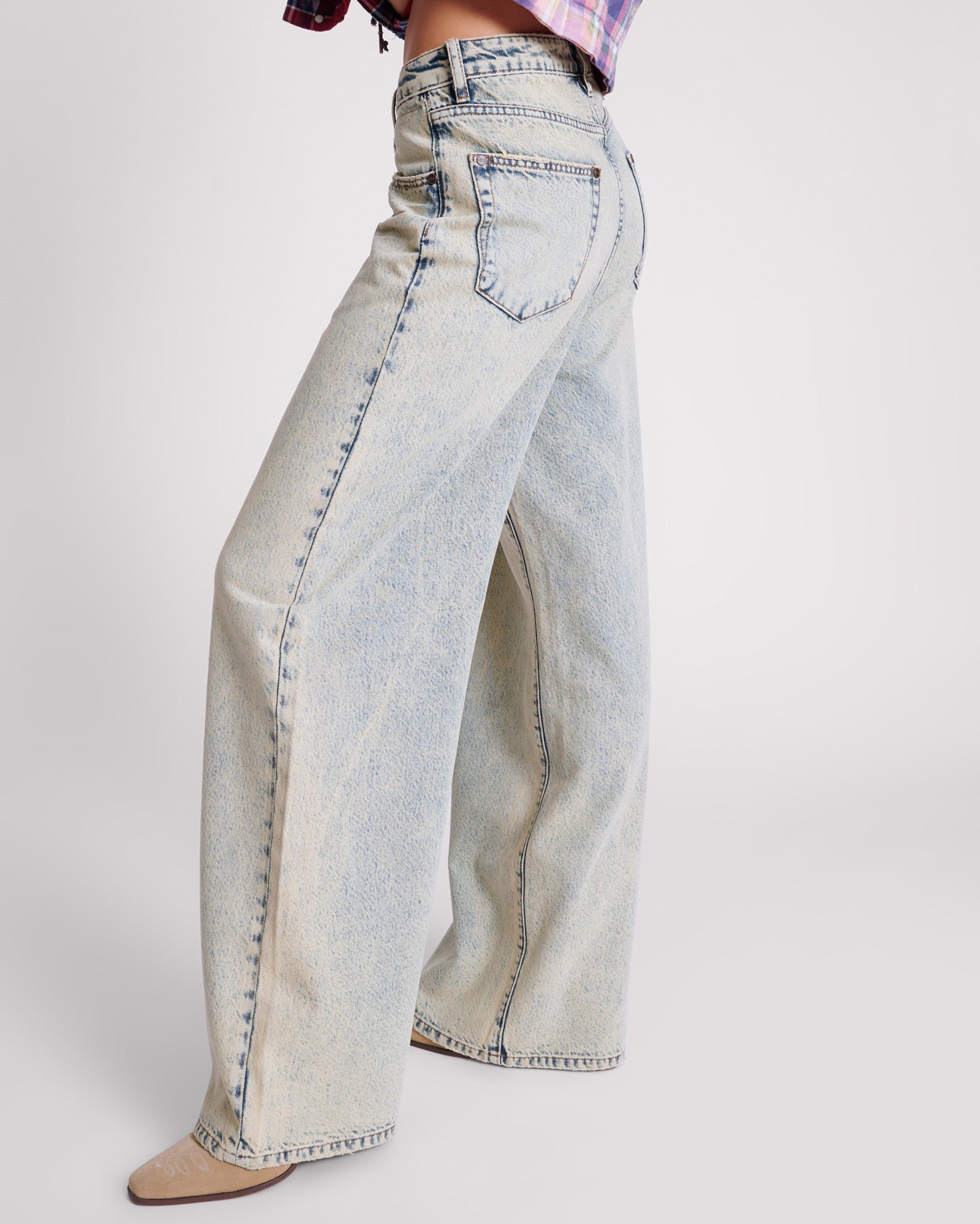 Love Machines Mid Waist Super Wide Leg Denim Jeans - Blue Dust