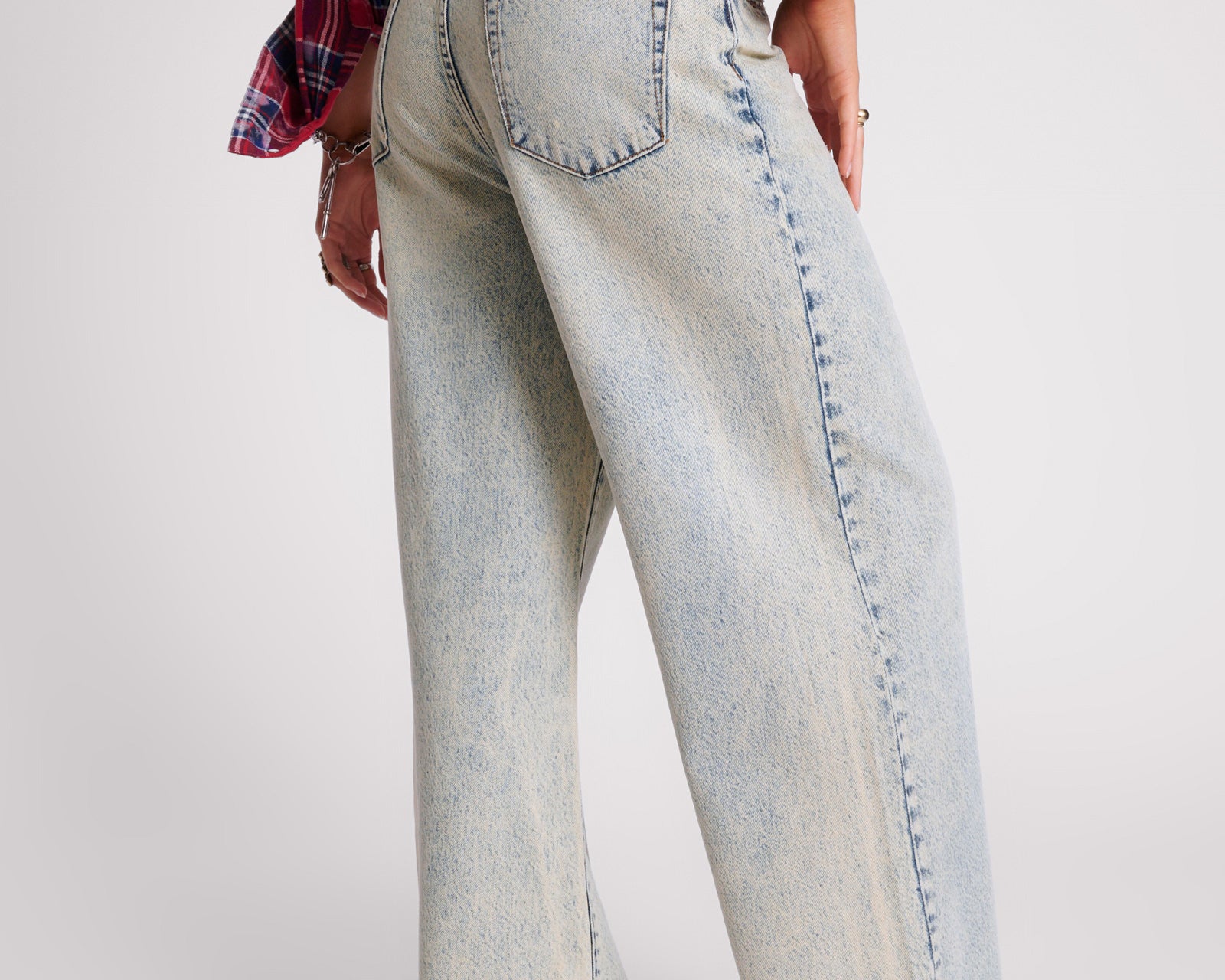 Love Machines Mid Waist Super Wide Leg Denim Jeans - Blue Dust