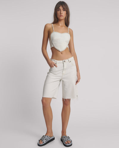 Le Cats Mid Waist Wide Leg Boyfriend Denim Jorts - Le Surf Blue