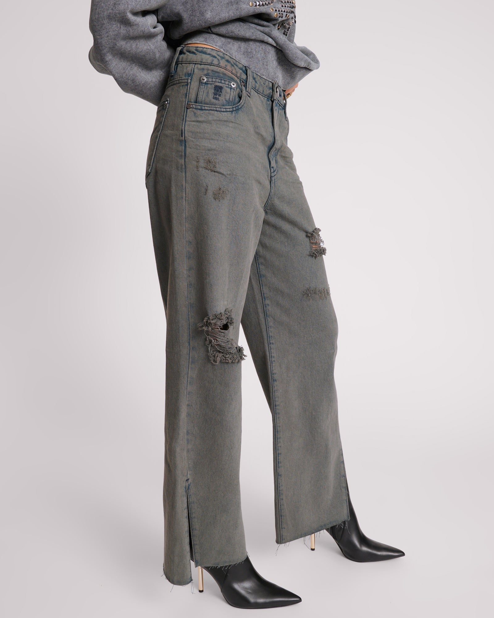【One Teaspoon】Billie ミッドウエスト・ストレートデニム Billie Low Slung Straight Leg Mid Waist Denim Jeans - Storme