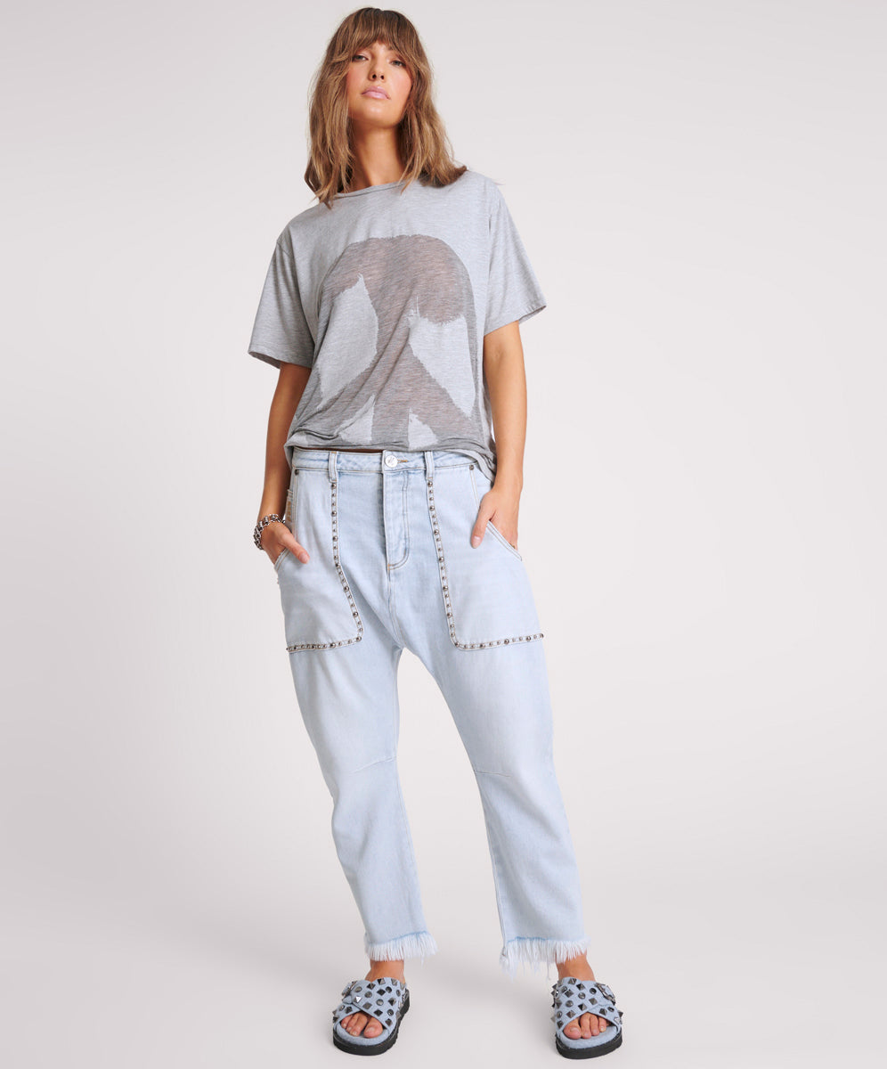 Archive Sale Women's Apparel & Clothing HUSTLER STUDDED SINNERS DROP CROTCH BOYFRIEND JEANS