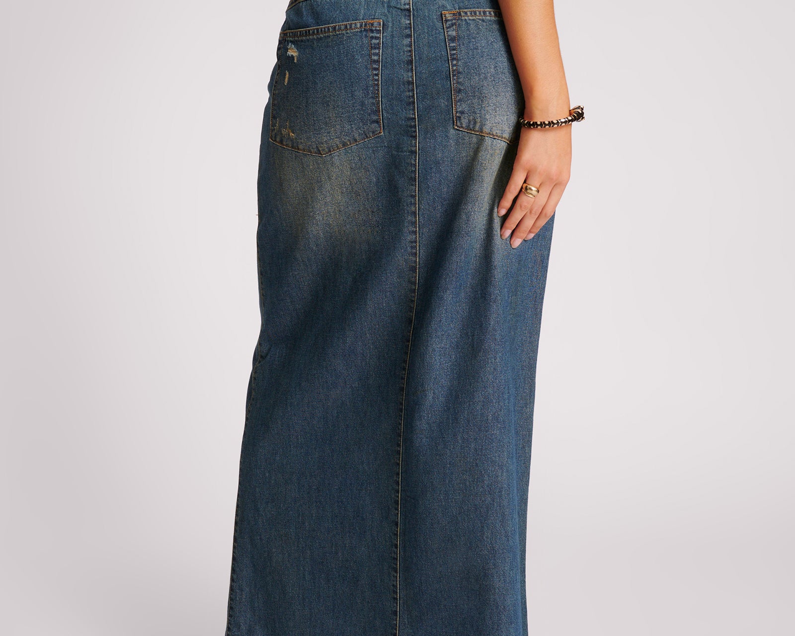 Denim Low Waist Column Skirt - Used Blue