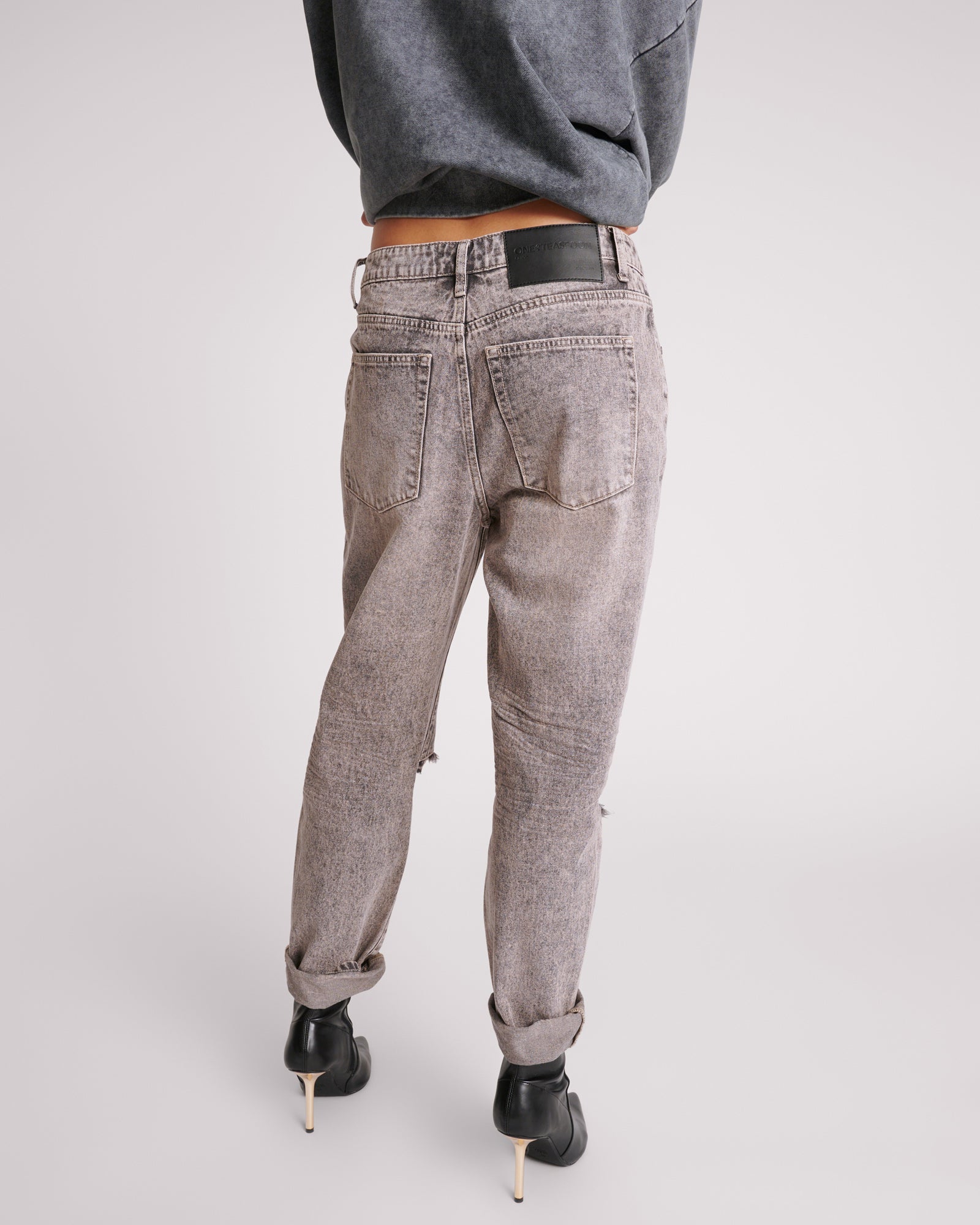 Saints Low Waist Boyfriend Denim Jeans - Dusty Smoke | One