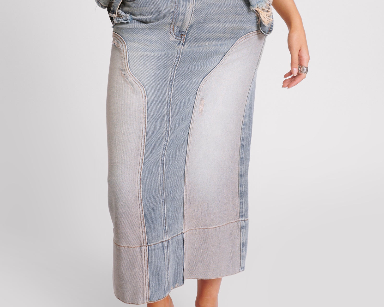 Cassidy Mid Waist Long Denim Column Denim Skirt - Dirty Blue