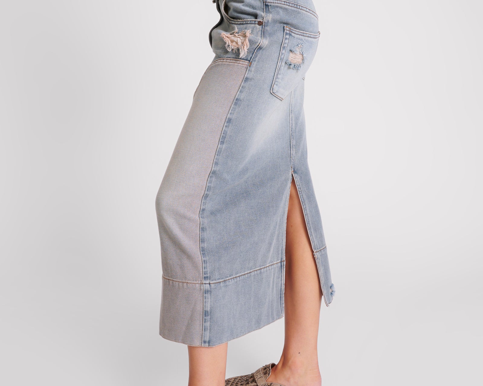 Cassidy Mid Waist Long Denim Column Denim Skirt - Dirty Blue