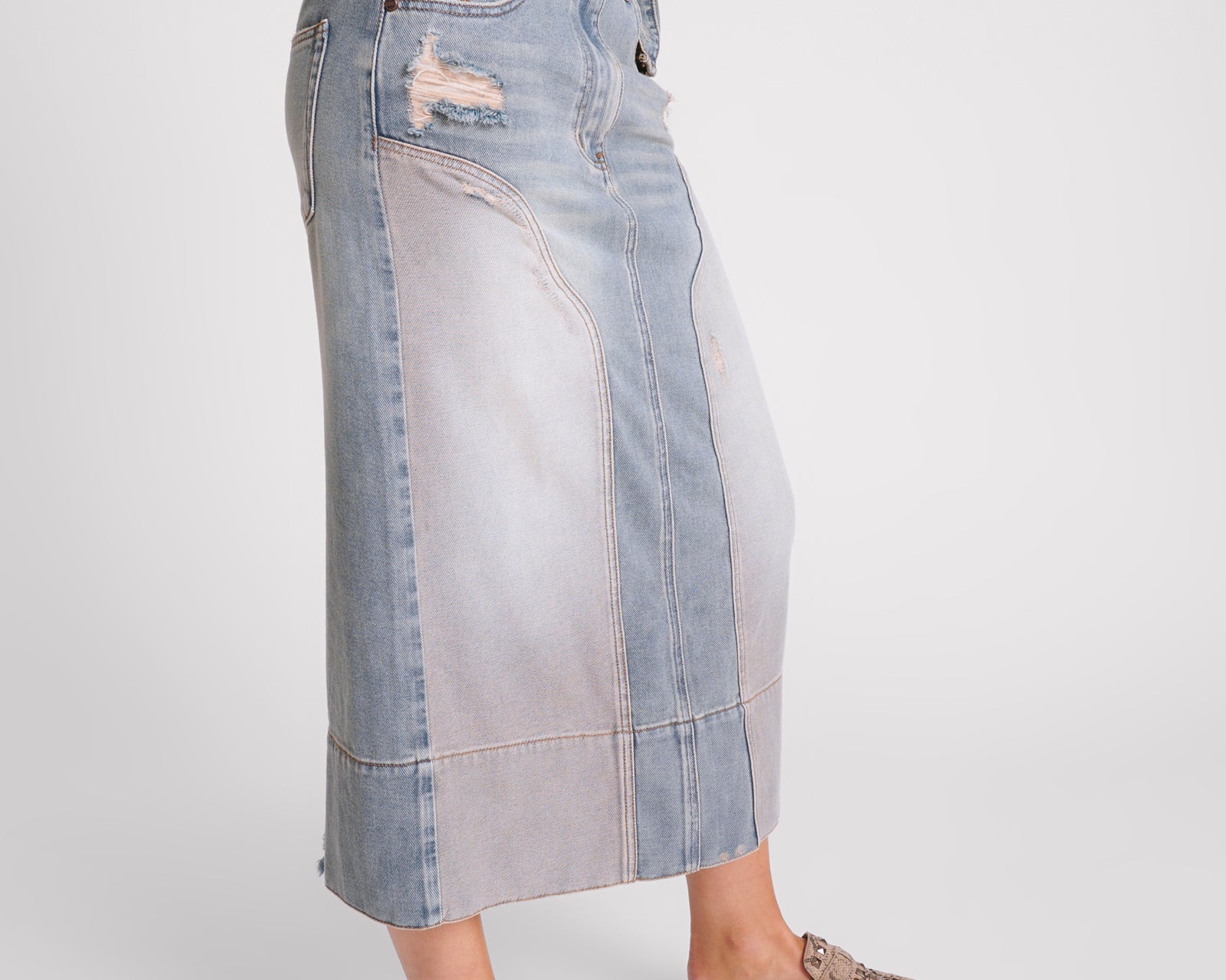 Cassidy Mid Waist Long Denim Column Denim Skirt - Dirty Blue
