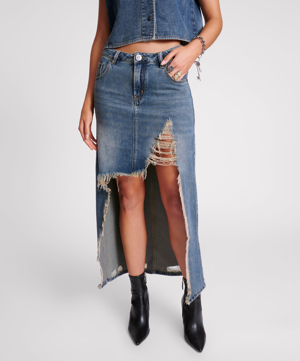 The Great Adventure Memphis High Waist Shredded Maxi Skirt - Memphis