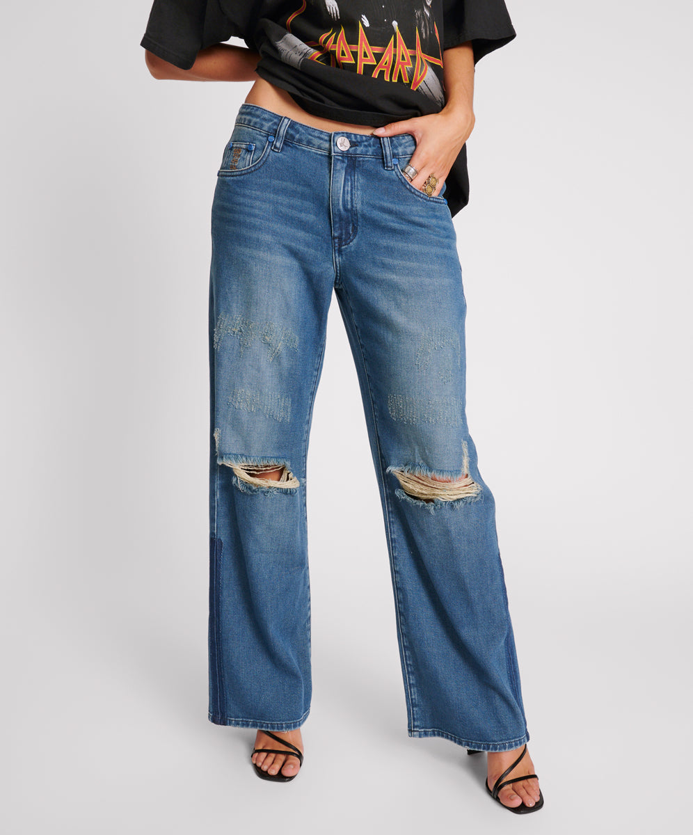 Low Riders Low Waist Wide Leg Denim Jeans - Gritty Blue | One