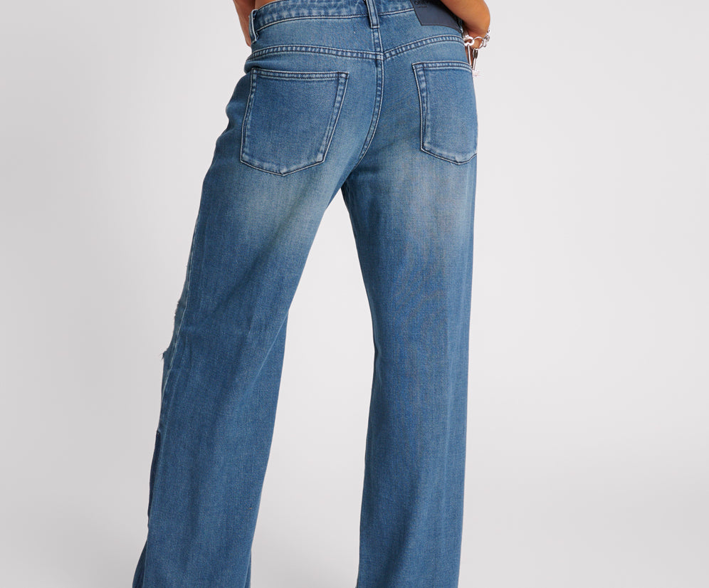 Low Riders Low Waist Wide Leg Denim Jeans - Gritty Blue