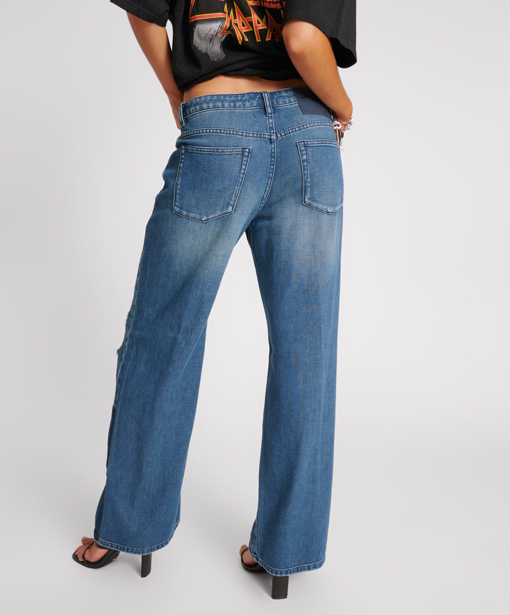 Lowriders Jeans Low Riders Low Waist Wide Leg Denim Jeans - Gritty Blue