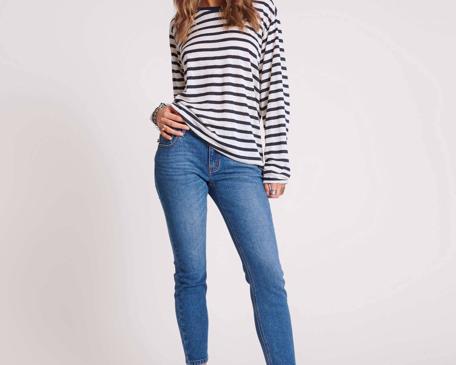 Stixx Low Waist Slim Straight Leg Denim Jeans Washed Blue One