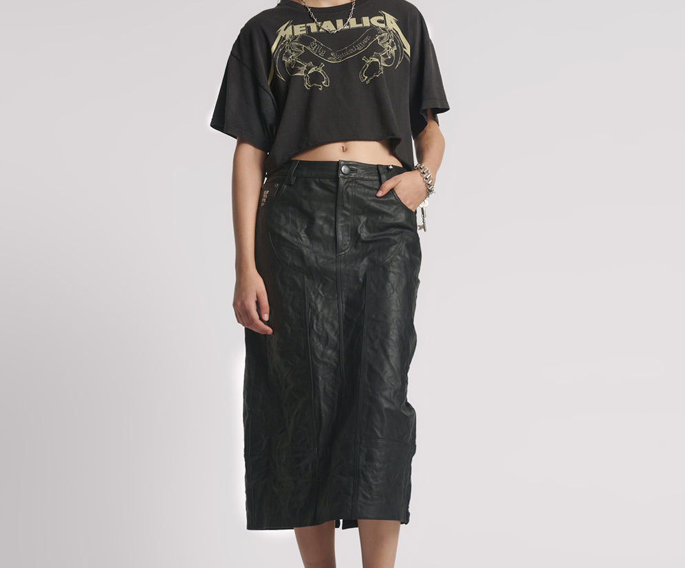 Cassidy Leather Column Midi Skirt - Black