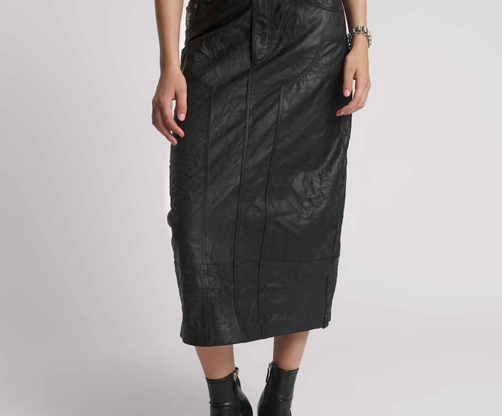 Cassidy Leather Column Midi Skirt - Black