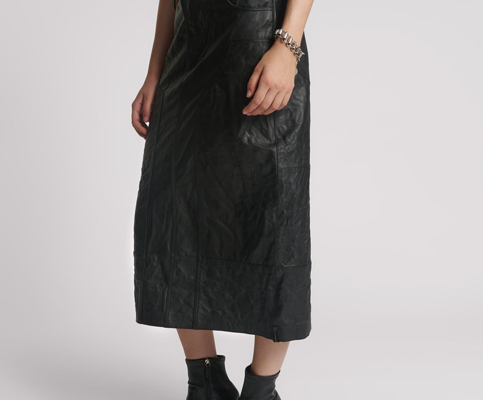 Cassidy Leather Column Midi Skirt - Black