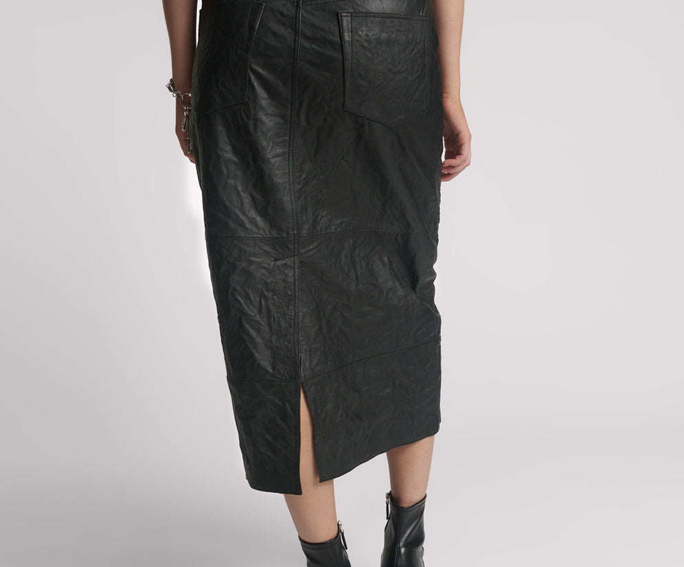 Cassidy Leather Column Midi Skirt - Black