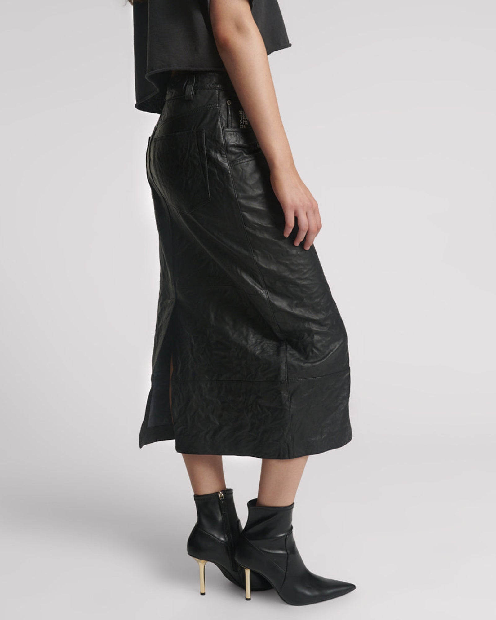 Cassidy Leather Column Midi Skirt - Black | One Teaspoon USA