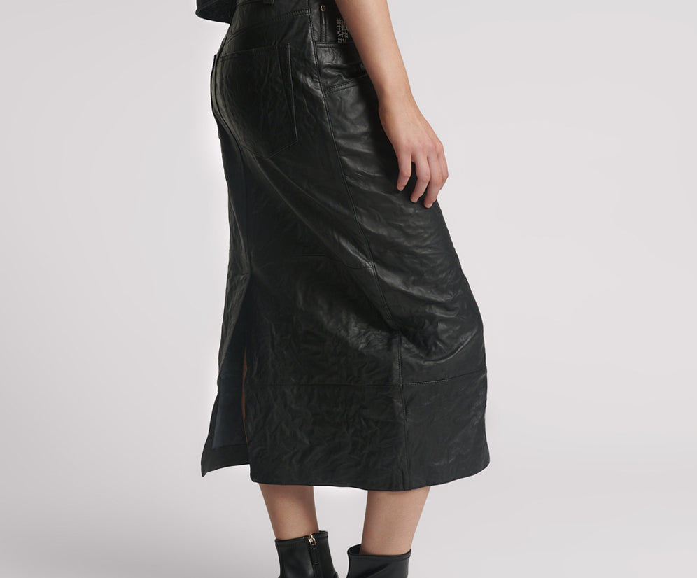 Cassidy Leather Column Midi Skirt - Black