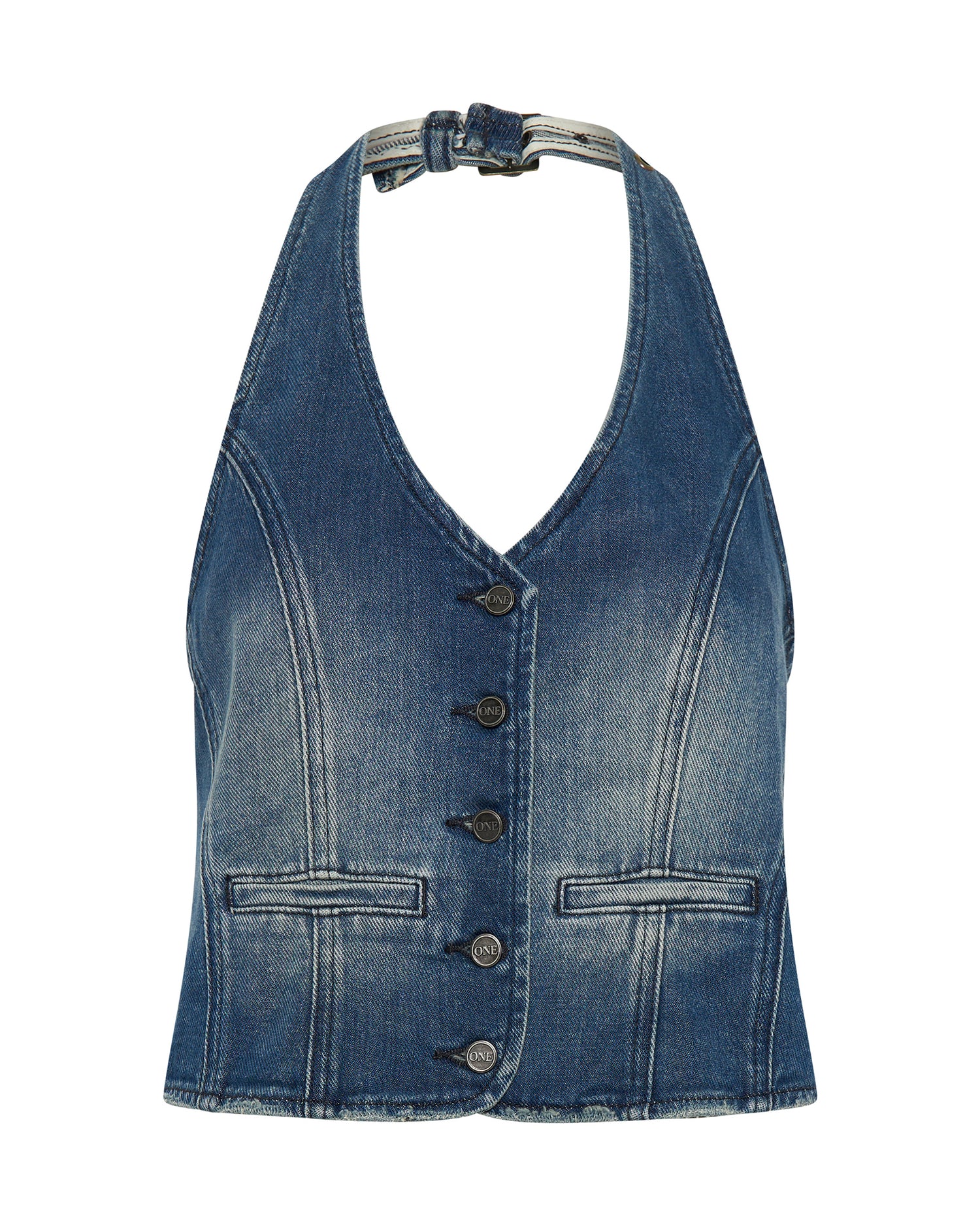 Black Friday Women's Tops, Tees, Shirts, Tanks Sale - Up to 70% off Denim Halter Top - Gritty Blue