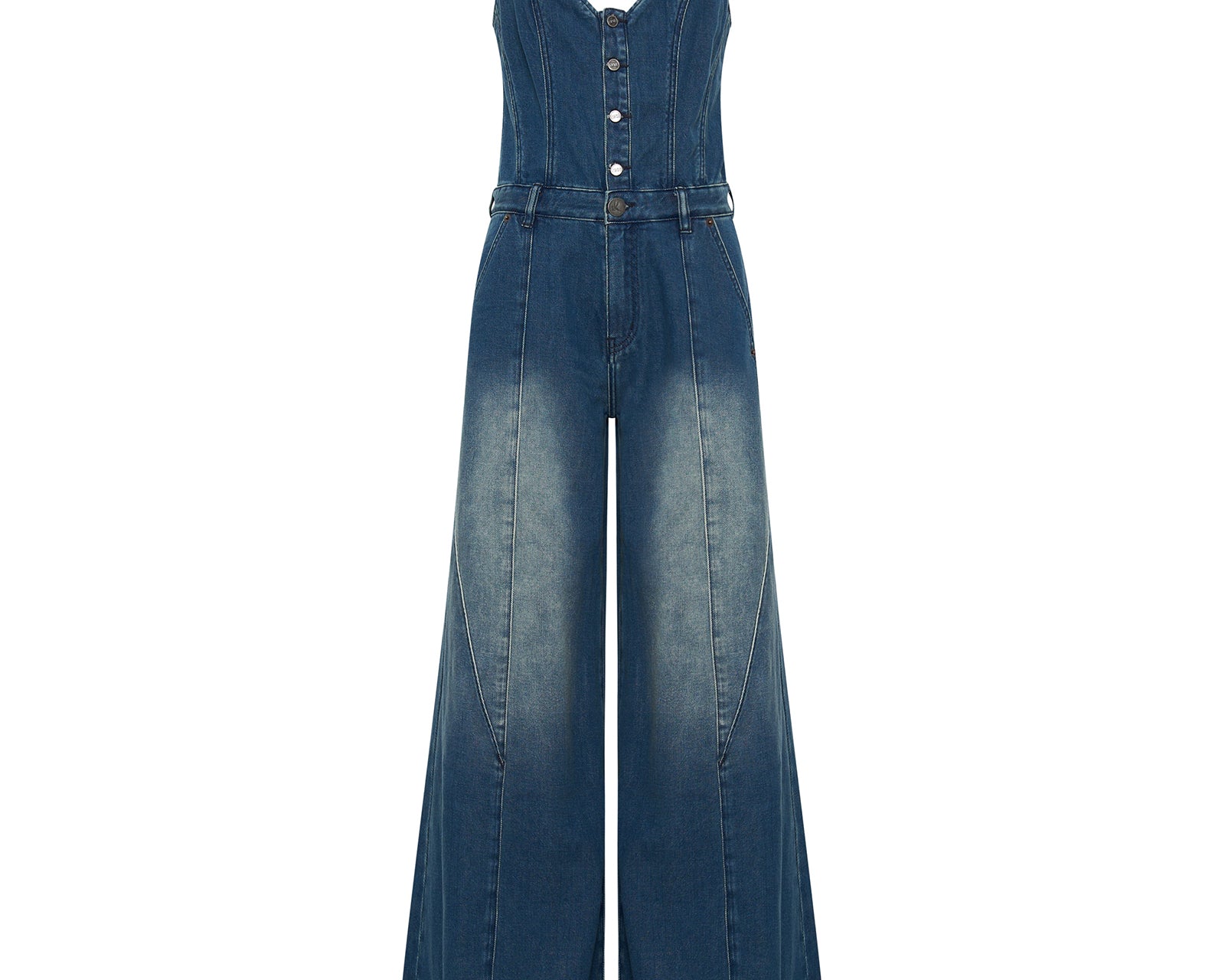 Freida Fit N Flare Denim Jumpsuit - Gritty Blue