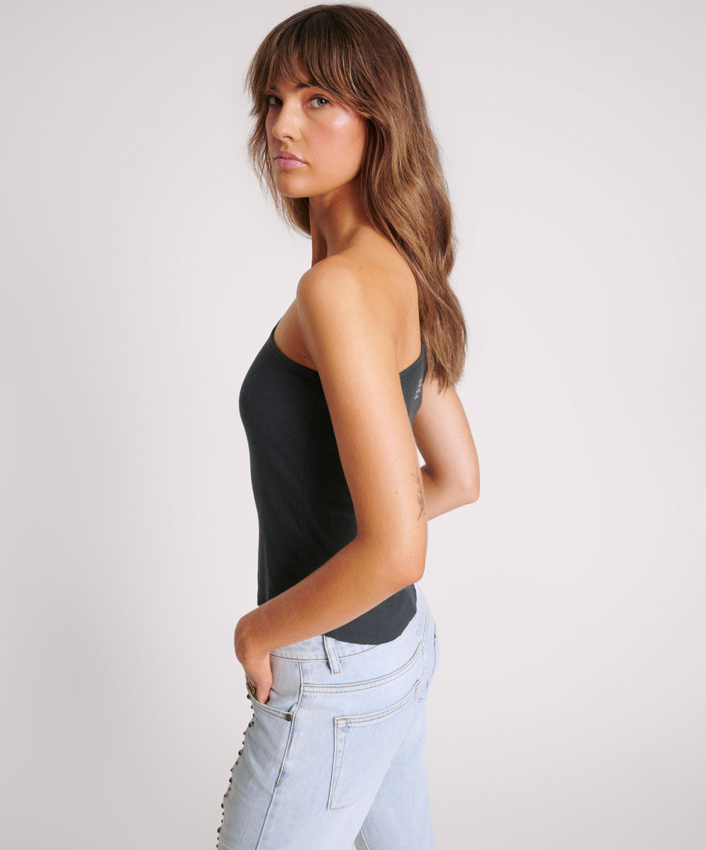 Asymmetrical Rib Tank Top - Washed Black | One Teaspoon USA