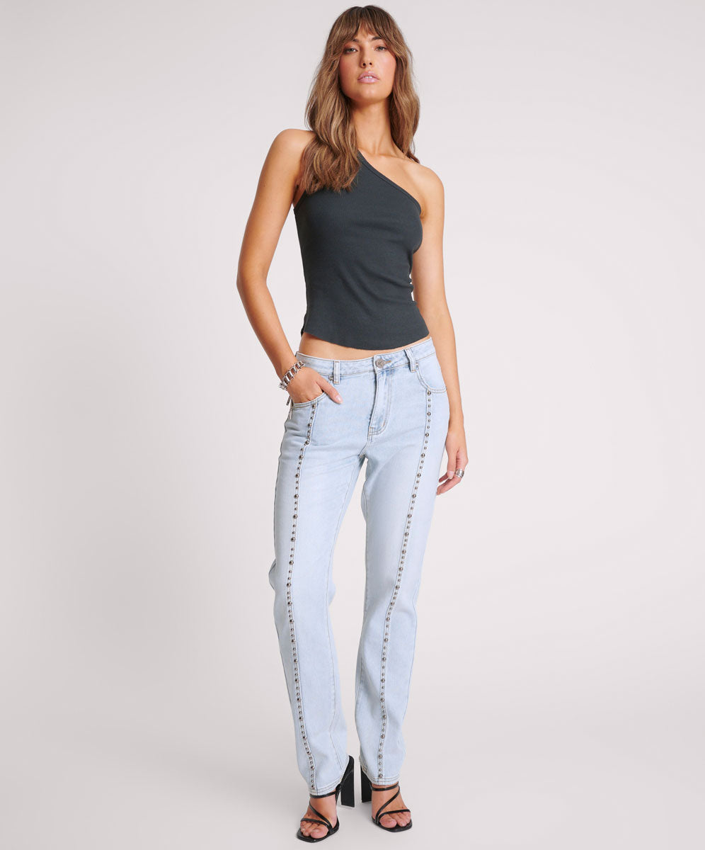 Asymmetrical Rib Tank Top - Washed Black | One Teaspoon USA