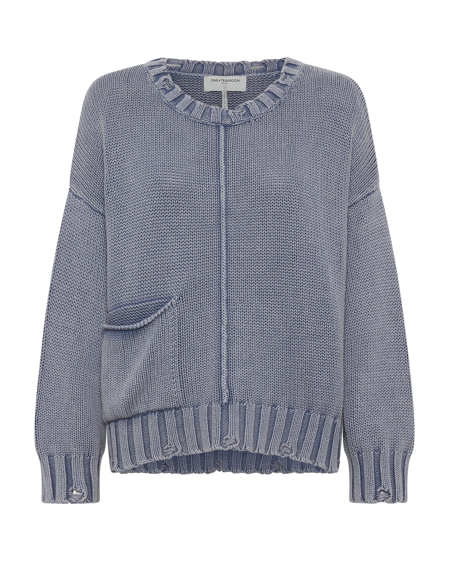Acid Washed Oversized Pocket Sweater - Washed Blue