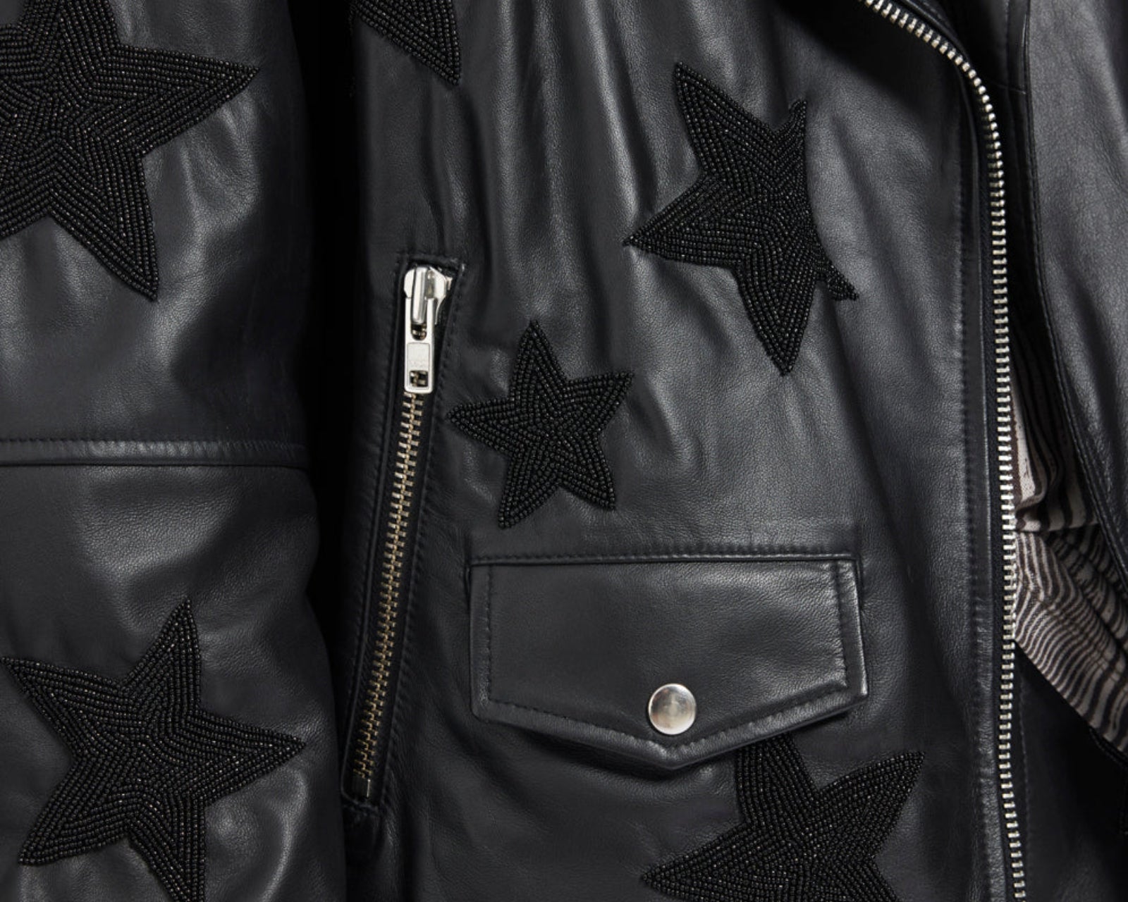 Biker Boyfriend Embellished Moto Leather Jacket - Black Star