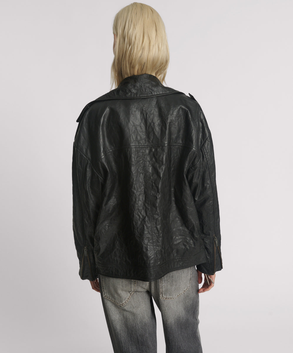 Boyfriend Leather Biker Jacket - Black | One Teaspoon USA