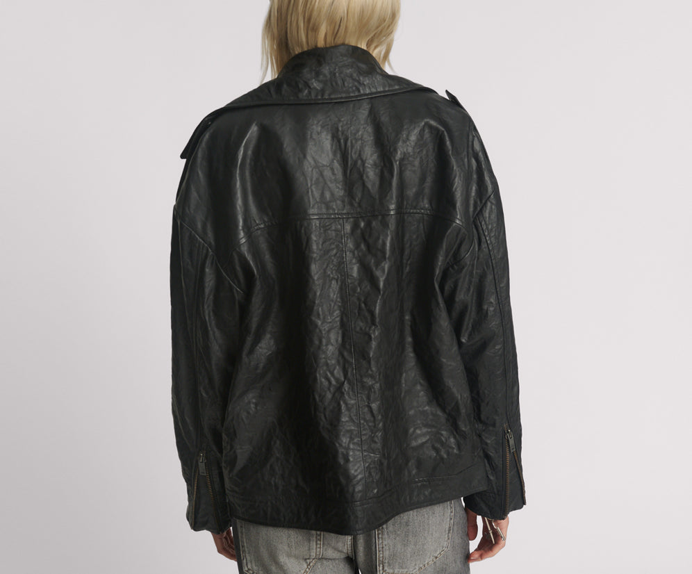 Boyfriend Leather Biker Jacket - Black