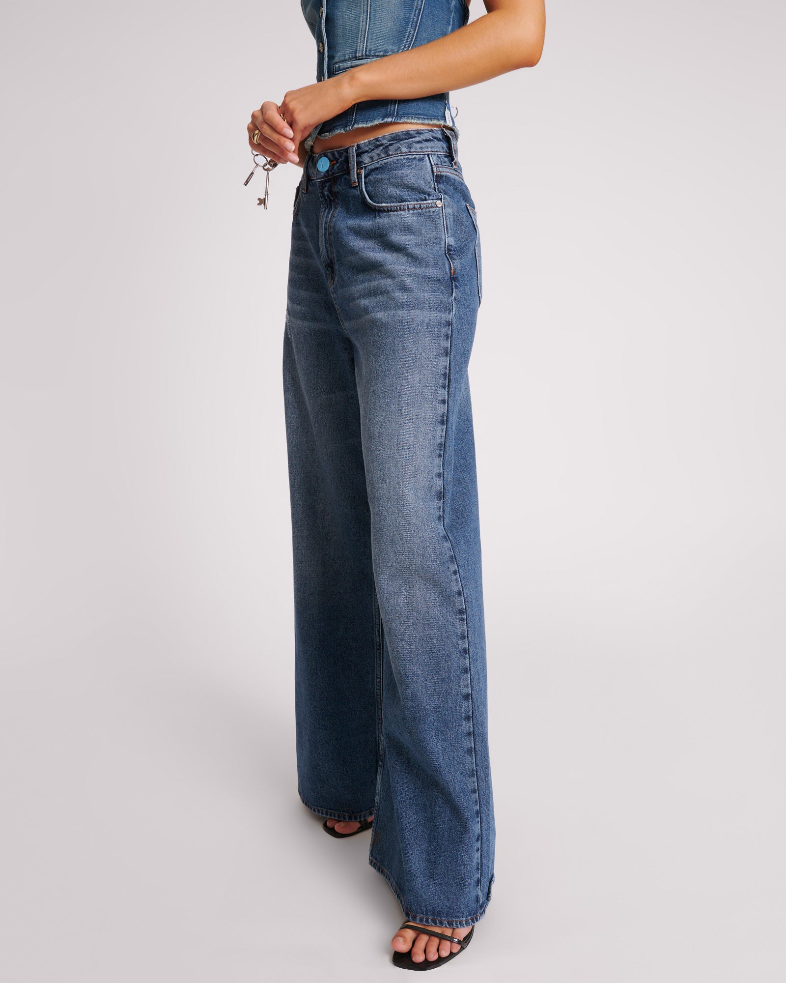 Love Machines Mid Waist Super Wide Leg Denim Jeans - Blue