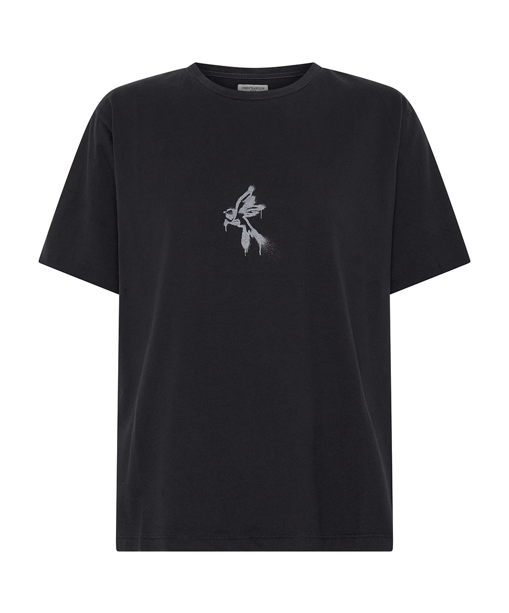 Products BLACK GRAFFITI BIRD SPLIT HEM TEE