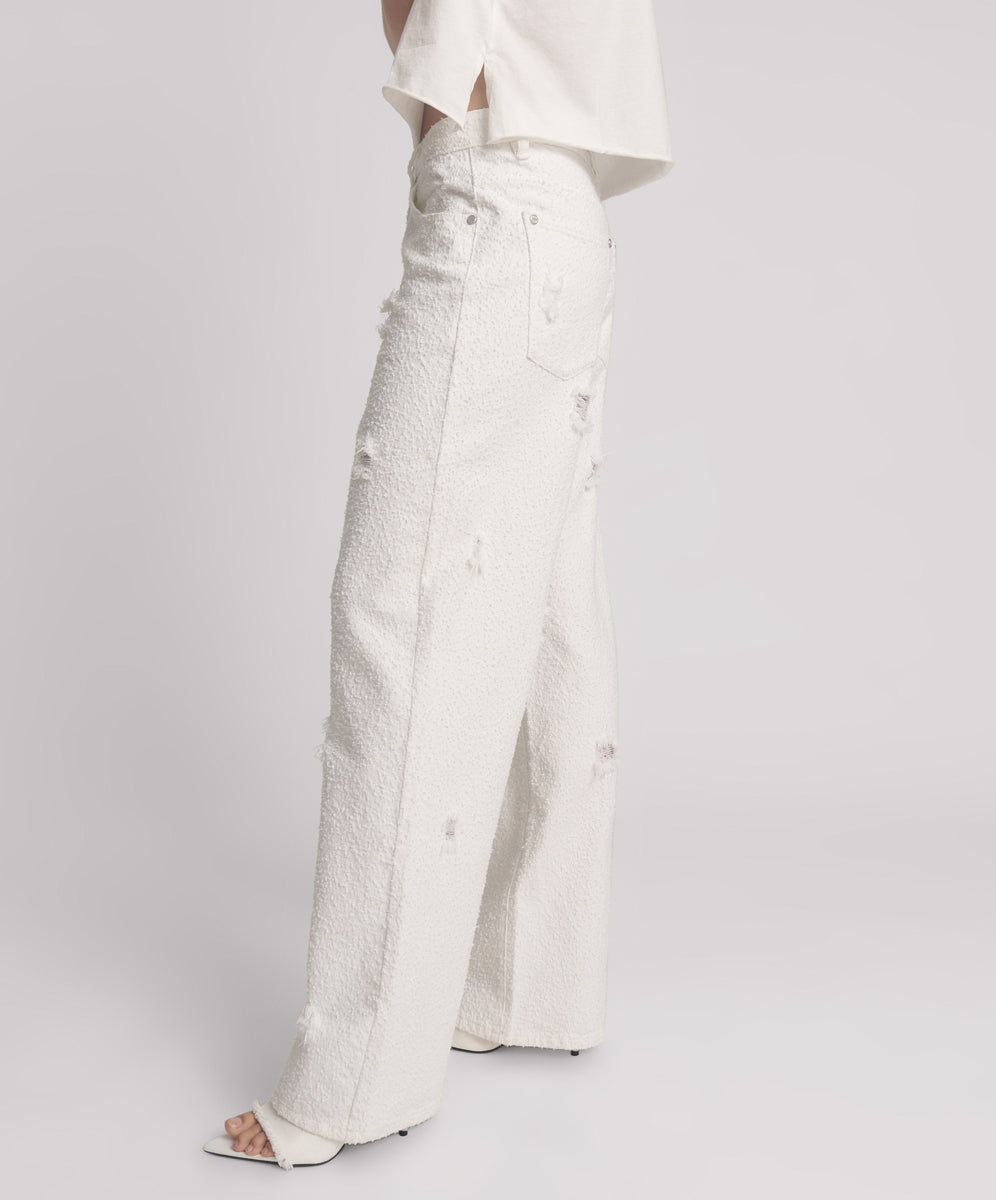 Jackson Mid Waist Wide Leg Denim Jeans - Textured White | One