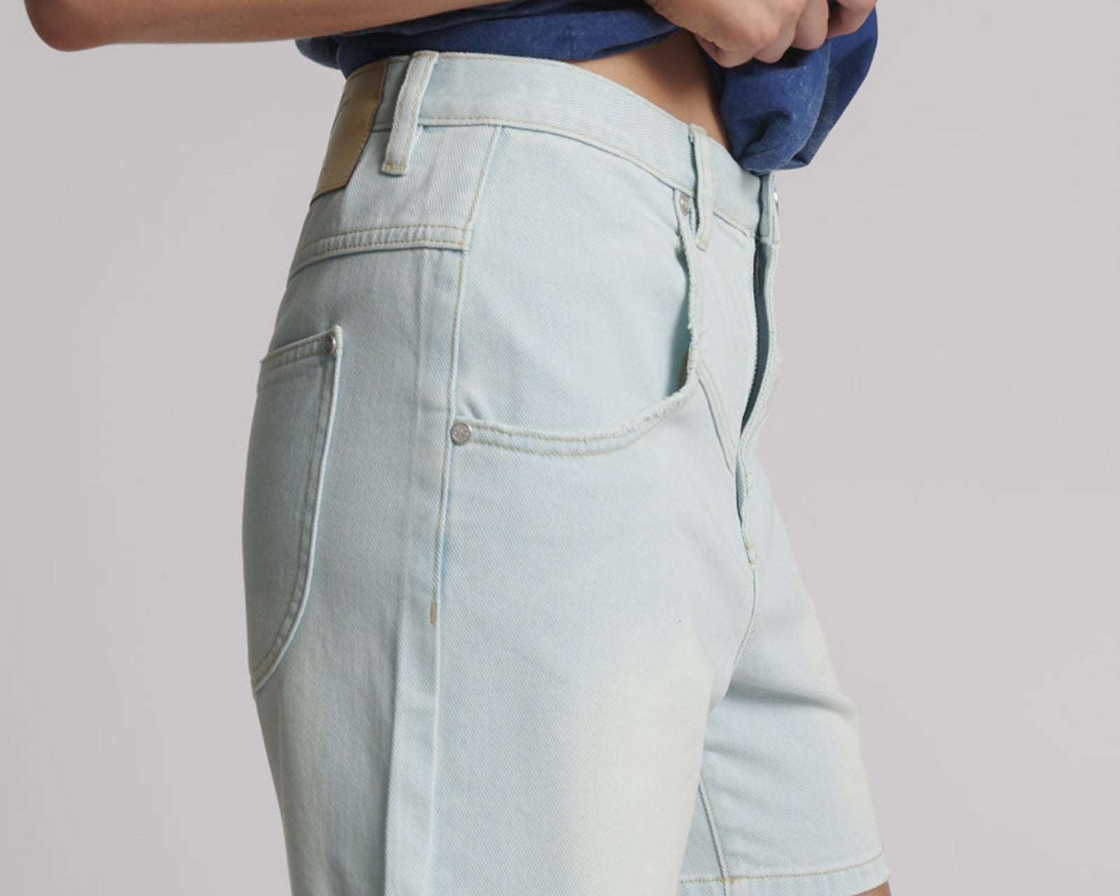 Kinks Mid Waist Long Length Denim Shorts - Le Surf