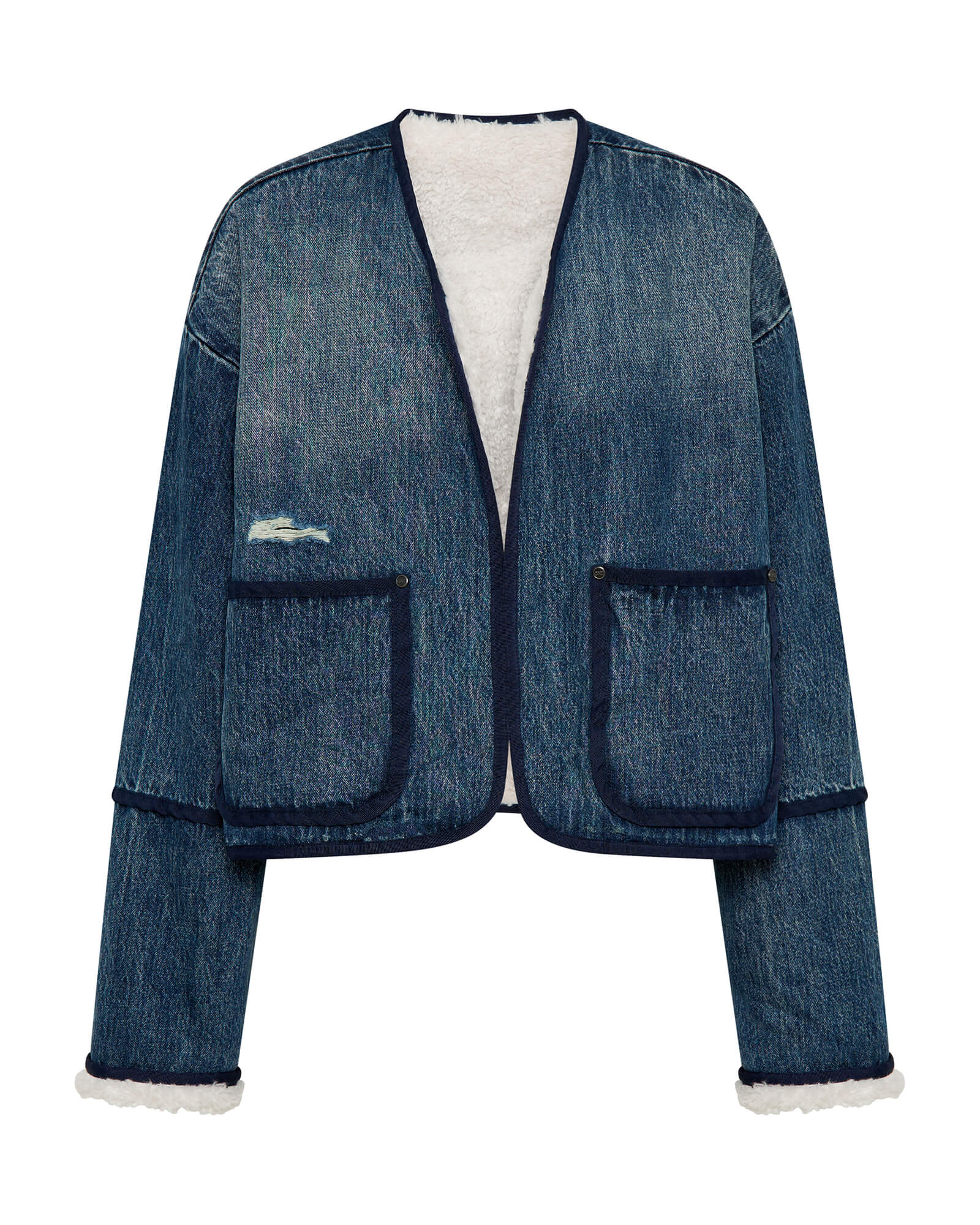Teddy Cropped Denim Jacket - Boys Club Blue | One Teaspoon USA