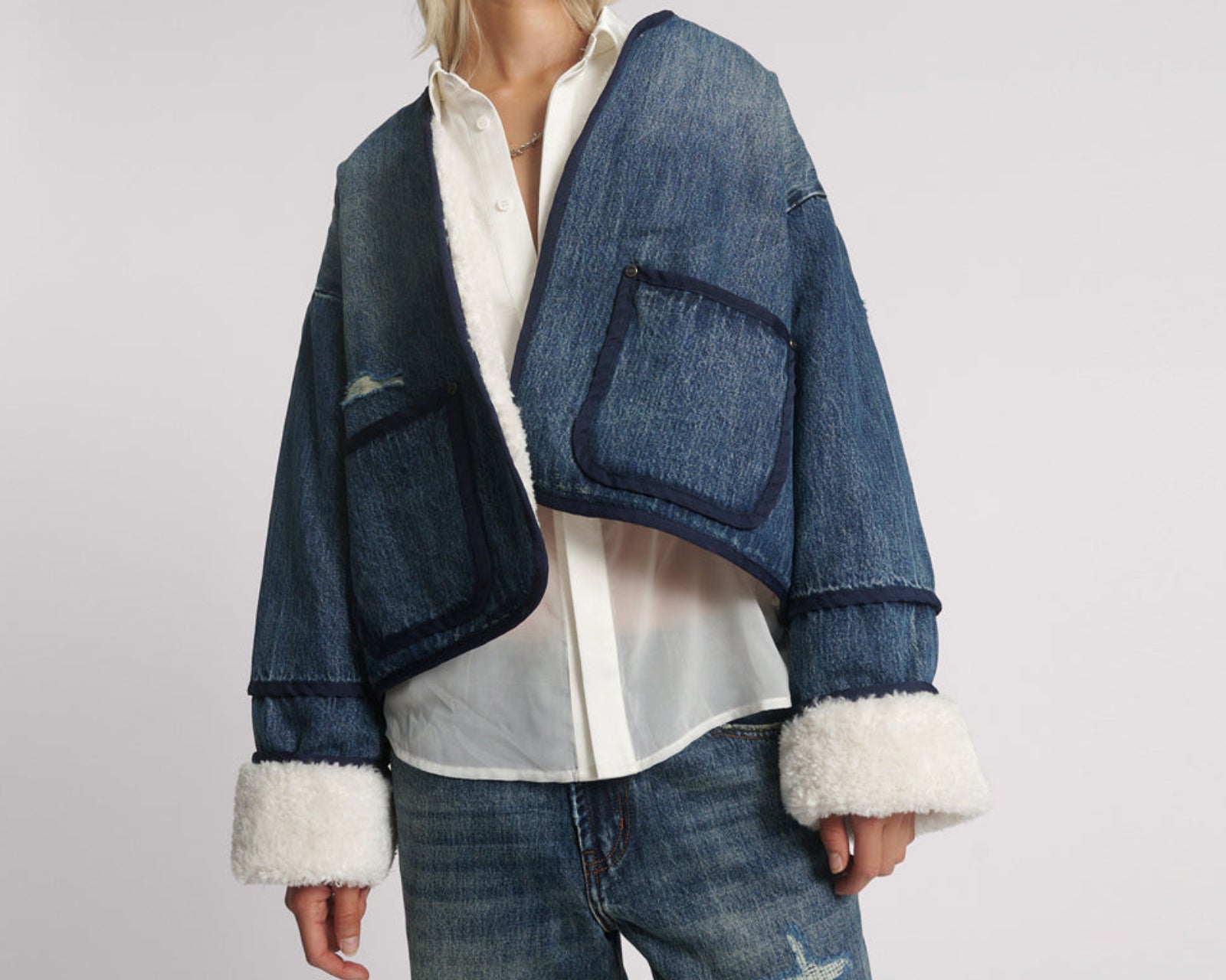 Teddy Cropped Denim Jacket - Boys Club Blue