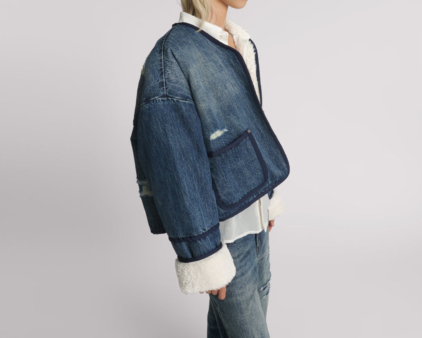 Teddy Cropped Denim Jacket - Boys Club Blue