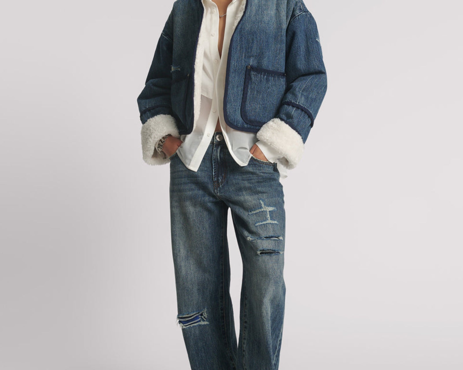 Teddy Cropped Denim Jacket - Boys Club Blue