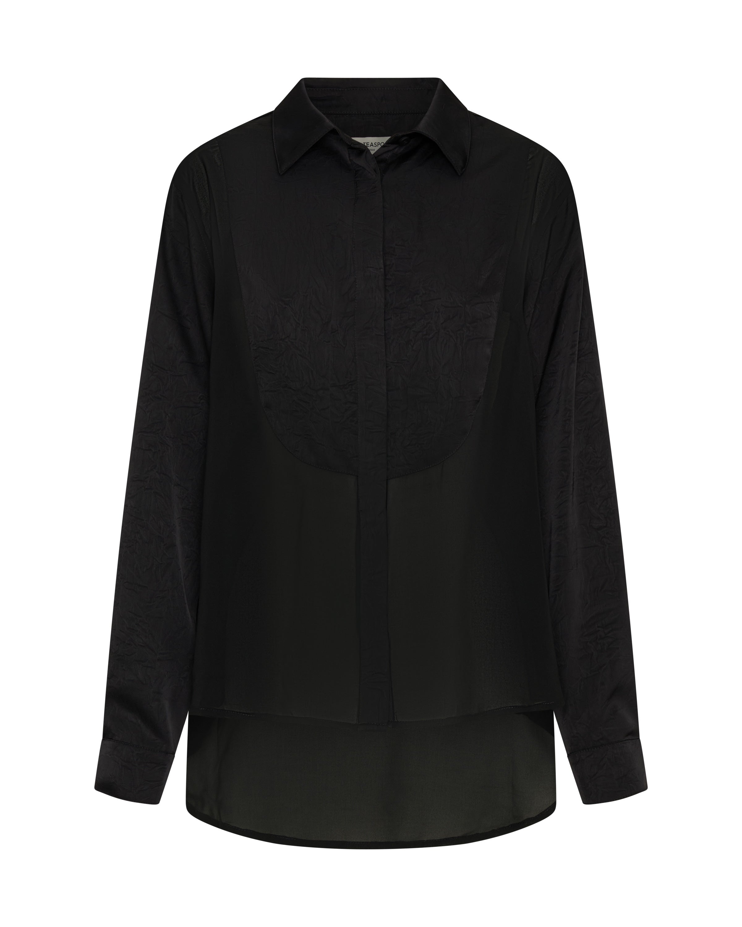 Sheer Panel Tuxedo Shirt - Black | One Teaspoon USA