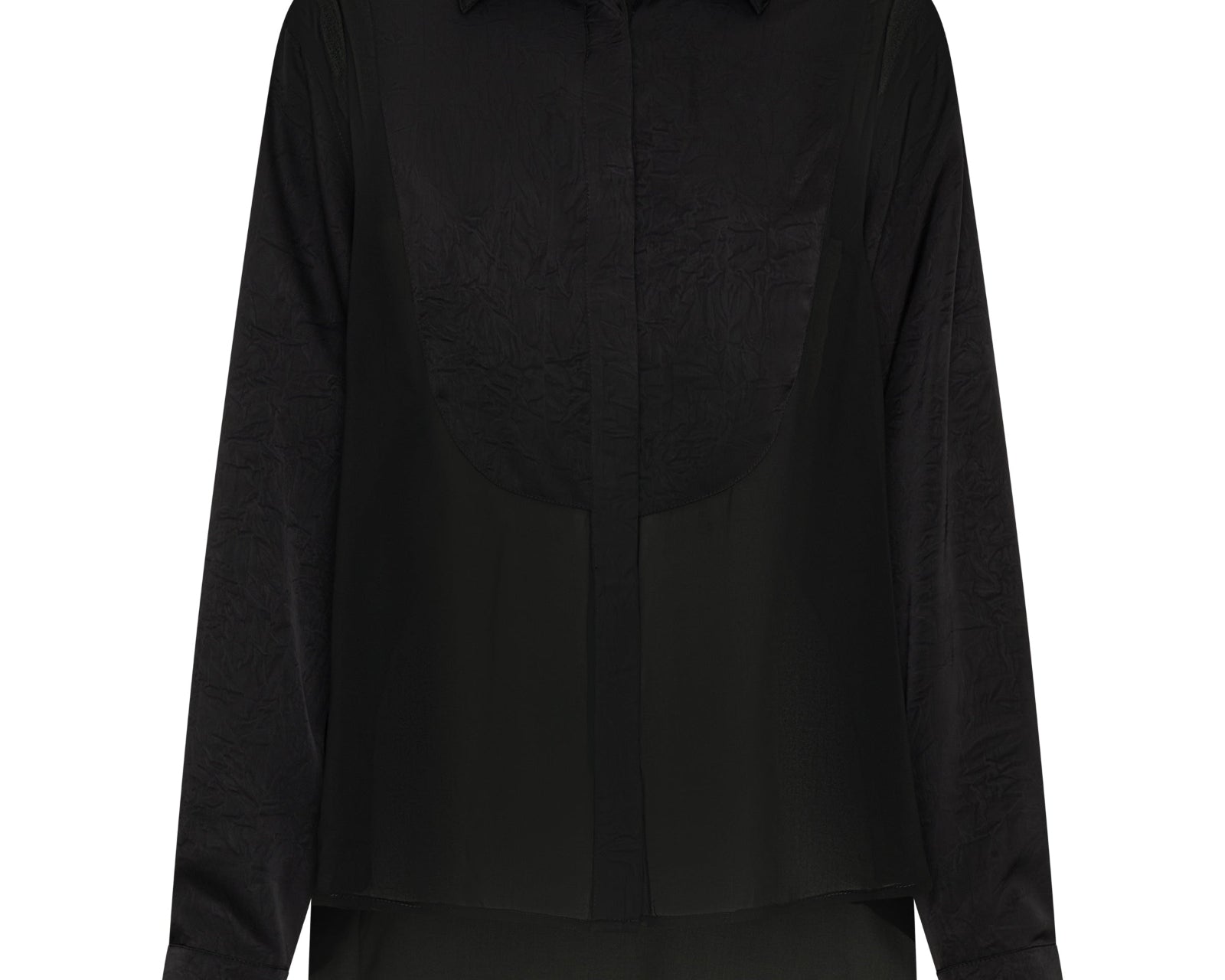 Sheer Panel Tuxedo Shirt - Black