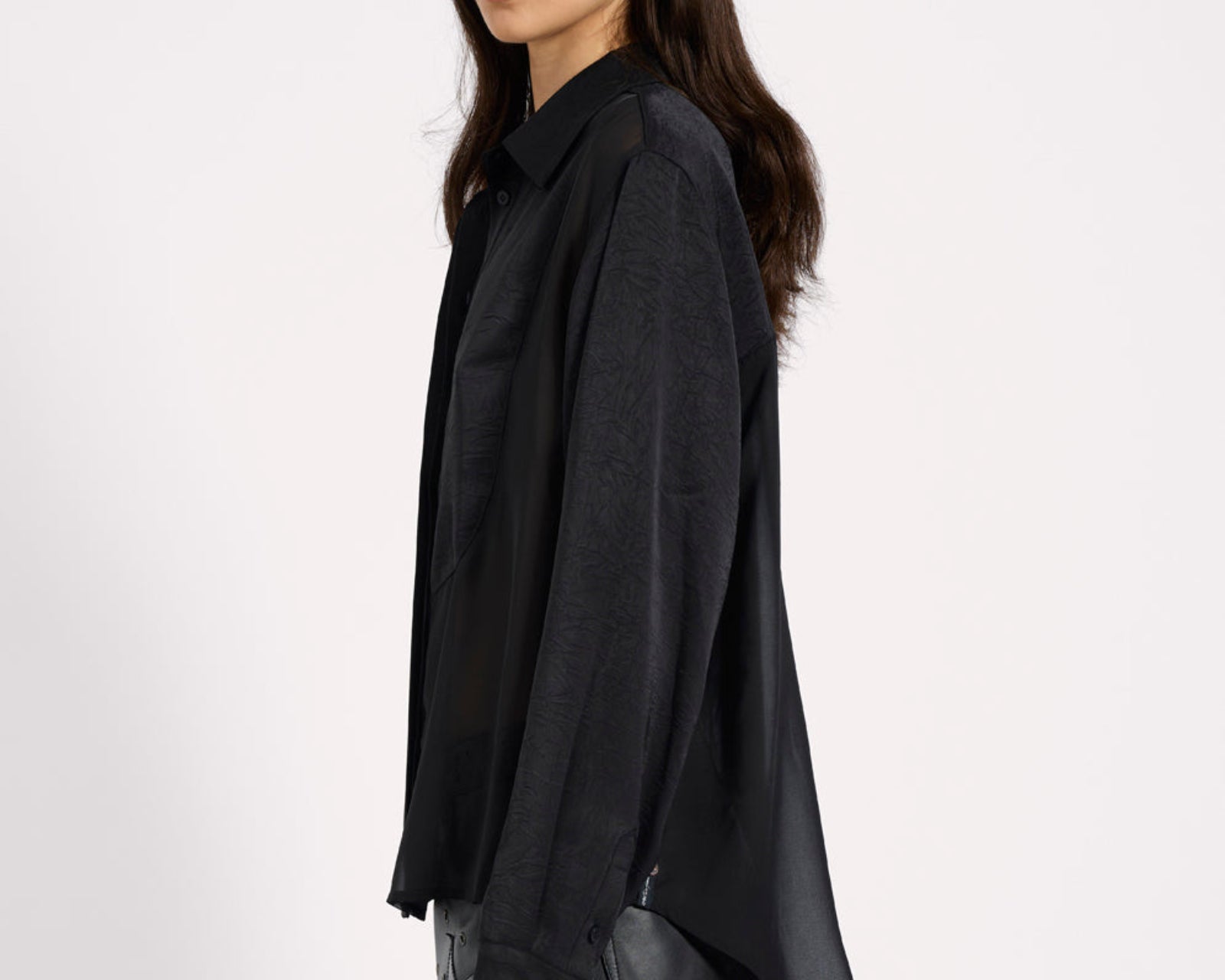 Sheer Panel Tuxedo Shirt - Black
