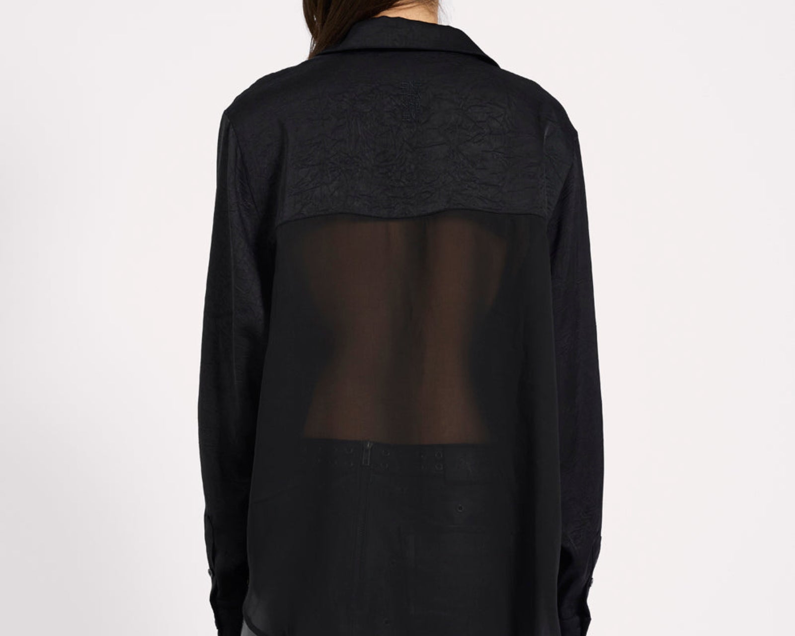 Sheer Panel Tuxedo Shirt - Black