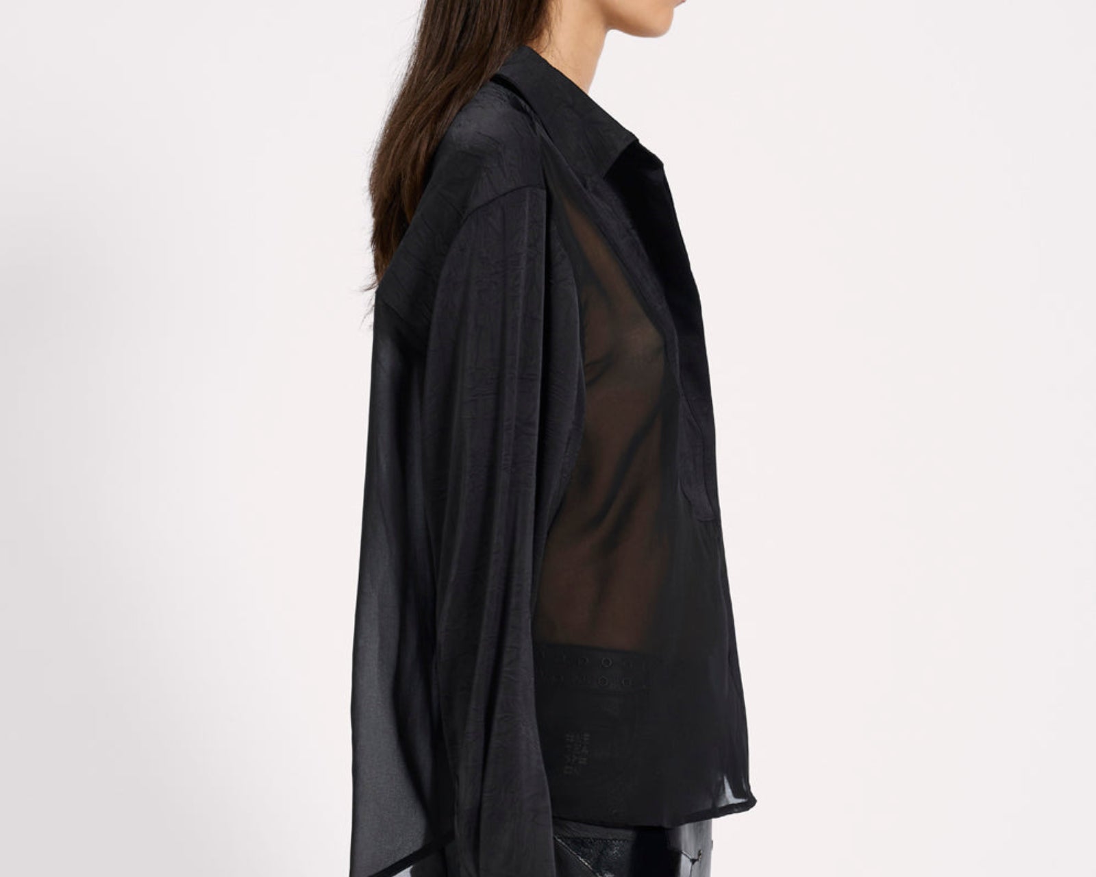 Sheer Panel Tuxedo Shirt - Black