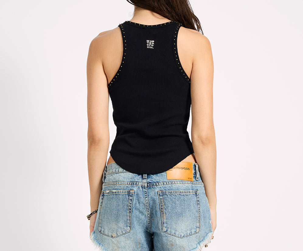 Hand Beaded Ramone Tank - Black