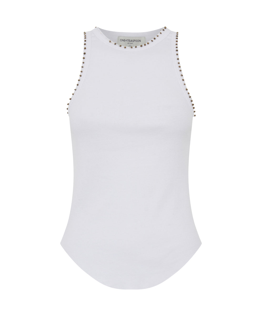Products Hand Beaded Ramone Rib Tank - White
