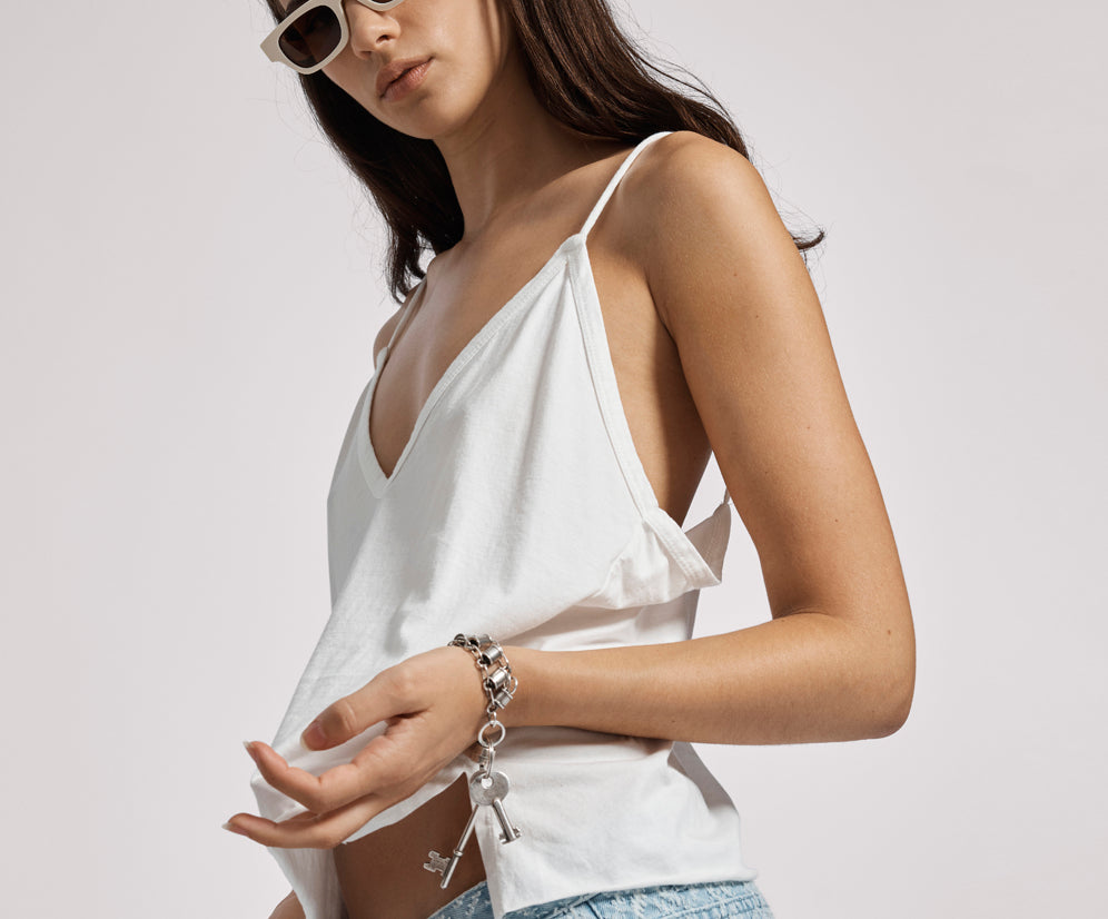 Deep V Front Singlet - White