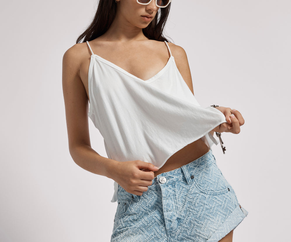 Deep V Front Singlet - White