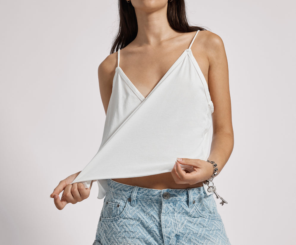 Deep V Front Singlet - White
