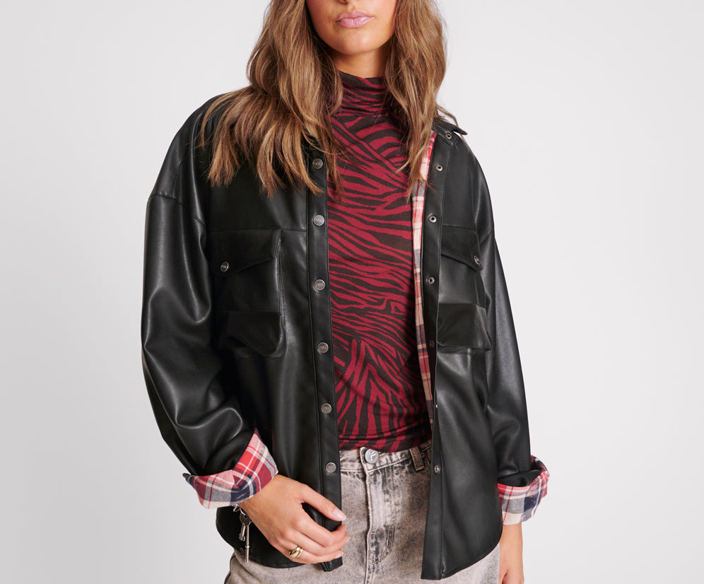 DARIA FAUX LEATHER FLANNEL SHACKET