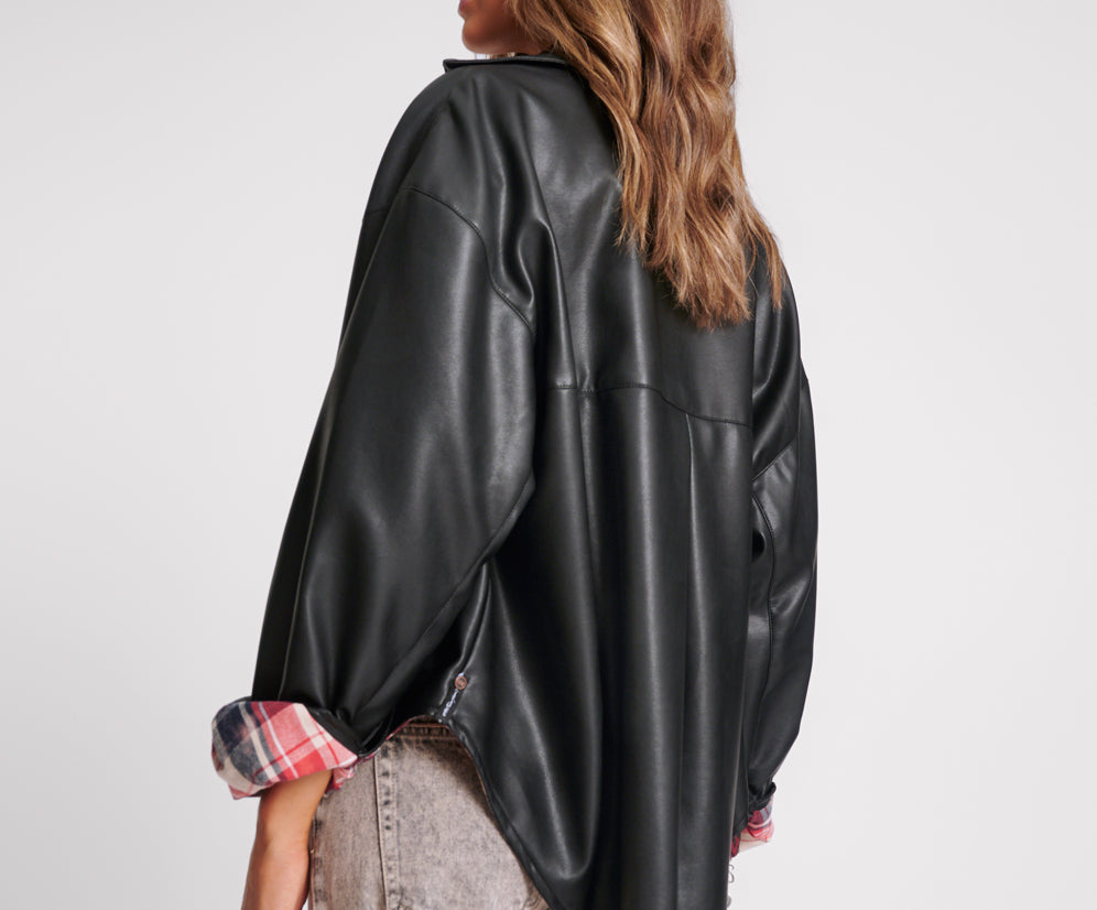 DARIA FAUX LEATHER FLANNEL SHACKET